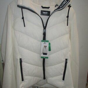 DKNY WOMEN'S LIGHTWEIGHT PUFFER JACKET cream black new xl